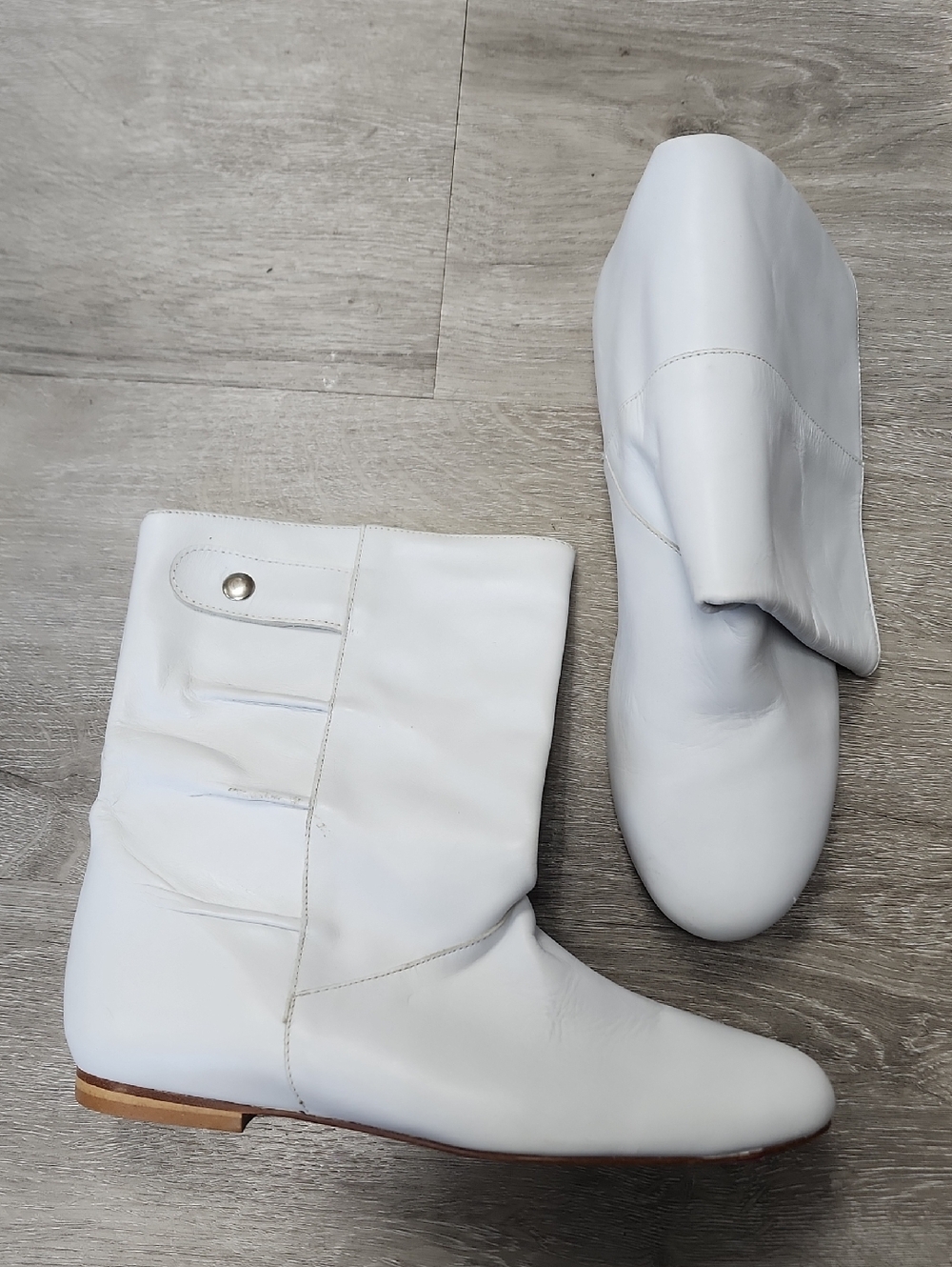 Tara Jarmon White Leather Fold-Top Ankle Boots Size 36